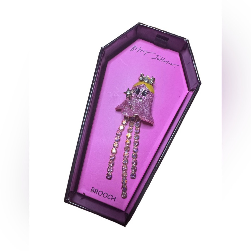 Betsey Johnson Black and Pink Rose Ghost Brooch. NWT.